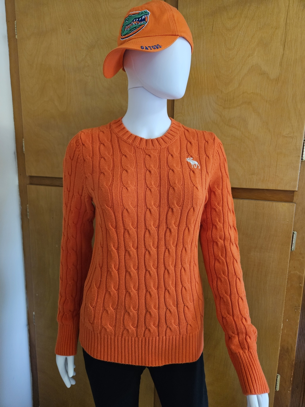 Abercrombie & Fitch Orange Cable-Knit Crewneck Sweater